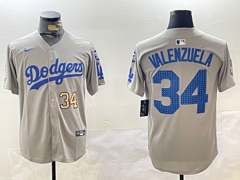 Men Los Angeles Dodgers #34 Valenzuela Grey Game 2024 Nike MLB Jersey style 112015->los angeles dodgers->MLB Jersey